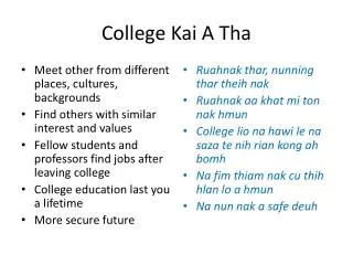 College Kai A Tha