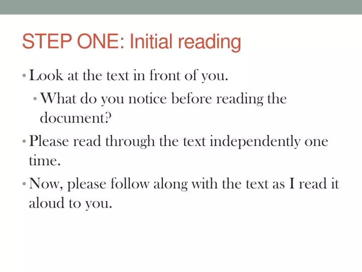 step one initial reading