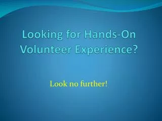 Looking for Hands-On Volunteer Experience?