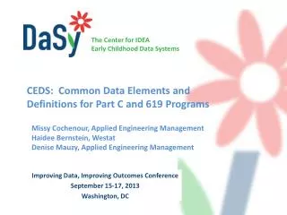 CEDS: Common Data Elements and Definitions for Part C and 619 Programs
