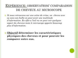 exp rience observation comparaison de cheveux au microscope
