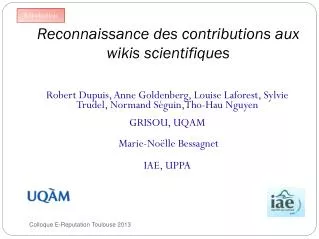 reconnaissance des contributions aux wikis scientifiques