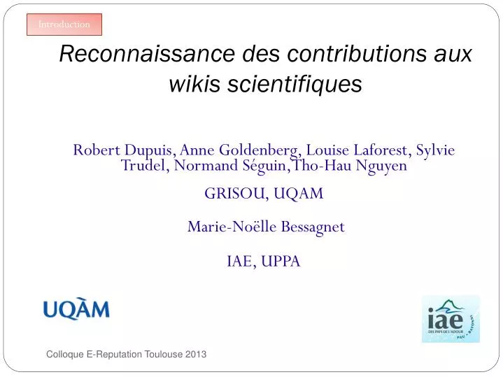 reconnaissance des contributions aux wikis scientifiques