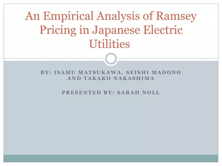 an empirical analysis of ramsey pricing in japanese electric utilities