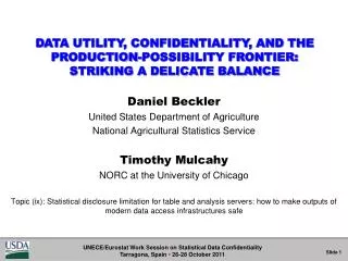 Daniel Beckler United States Department of Agriculture National Agricultural Statistics Service