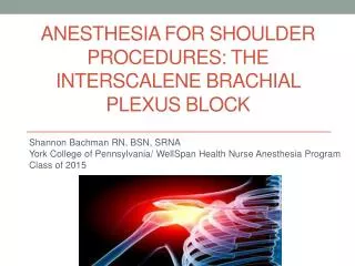 anesthesia for shoulder procedures: the Interscalene Brachial plexus block