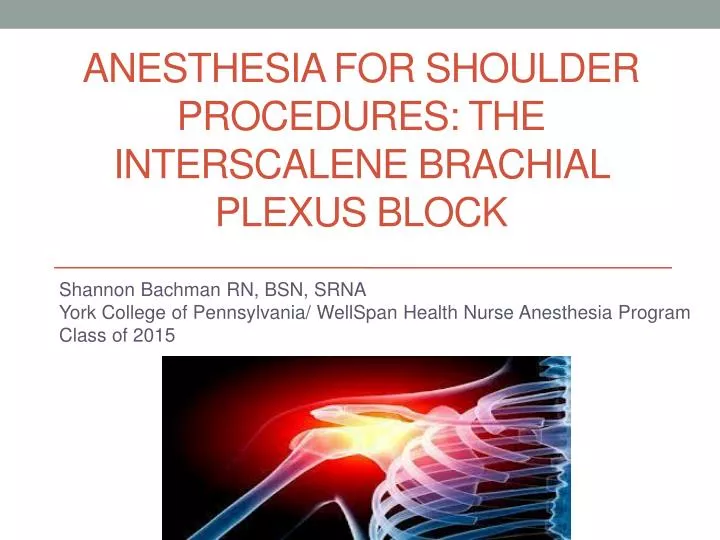 anesthesia for shoulder procedures the interscalene brachial plexus block