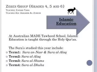 Zeren Group (Grades 4, 5 and 6) Teacher: Zainab Taha Teacher Aid: Abrahim Al- Zubeidi