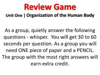 Review Game Unit One | Organization of the Human Body