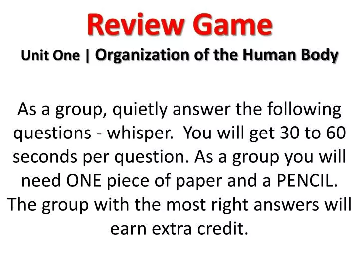 review game unit one organization of the human body