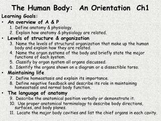 The Human Body: An Orientation Ch1