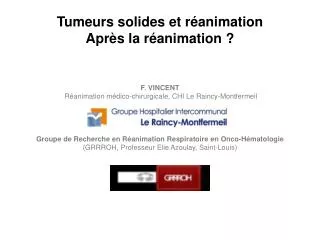 tumeurs solides et r animation apr s la r animation