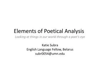 Elements of Poetical Analysis