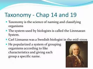 Taxonomy - Chap 14 and 19