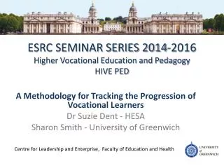ESRC SEMINAR SERIES 2014-2016 Higher Vocational Education and Pedagogy HIVE PED