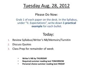 Tuesday Aug. 28, 2012