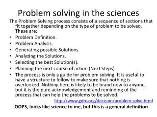 Problem solving in the sciences