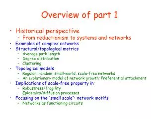 Overview of part 1