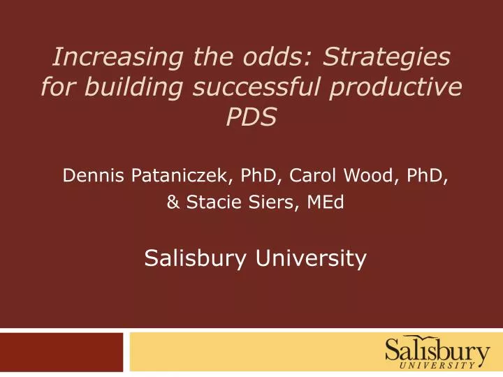 increasing the odds strategies for building successful productive pds