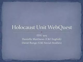 Holocaust Unit WebQuest