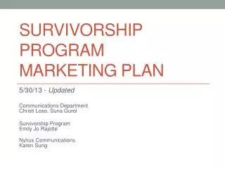 Survivorship PROGRAM Marketing Plan