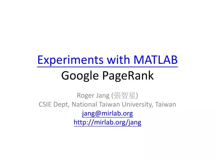 experiments with matlab google pagerank