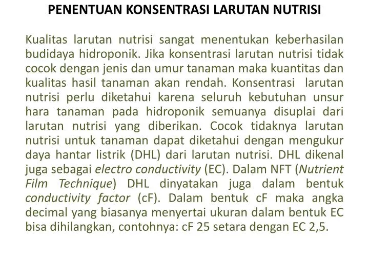 penentuan konsentrasi larutan nutrisi