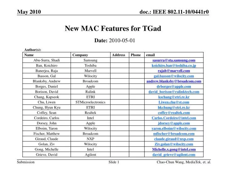 new mac features for tgad