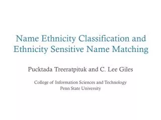 Name Ethnicity Classification and Ethnicity Sensitive Name Matching