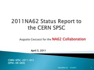 2011NA62 Status Report to the CERN SPSC