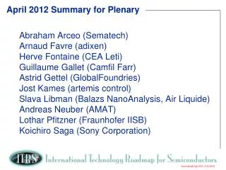 April 2012 Summary for Plenary