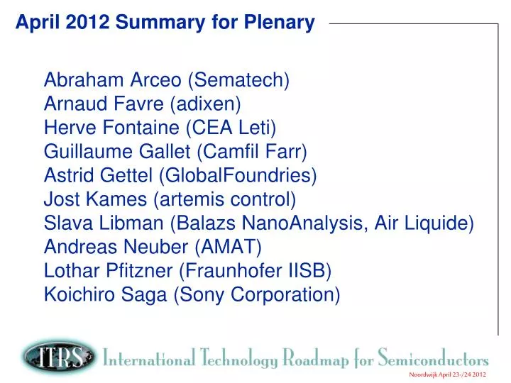 april 2012 summary for plenary