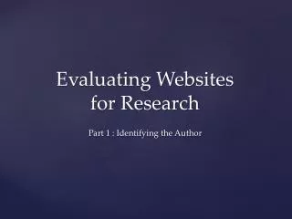 Evaluating Websites for Research