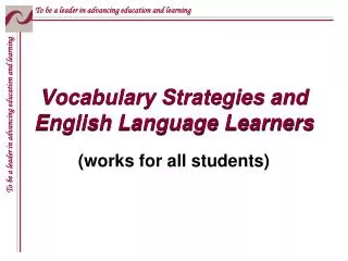 Vocabulary Strategies and English Language Learners