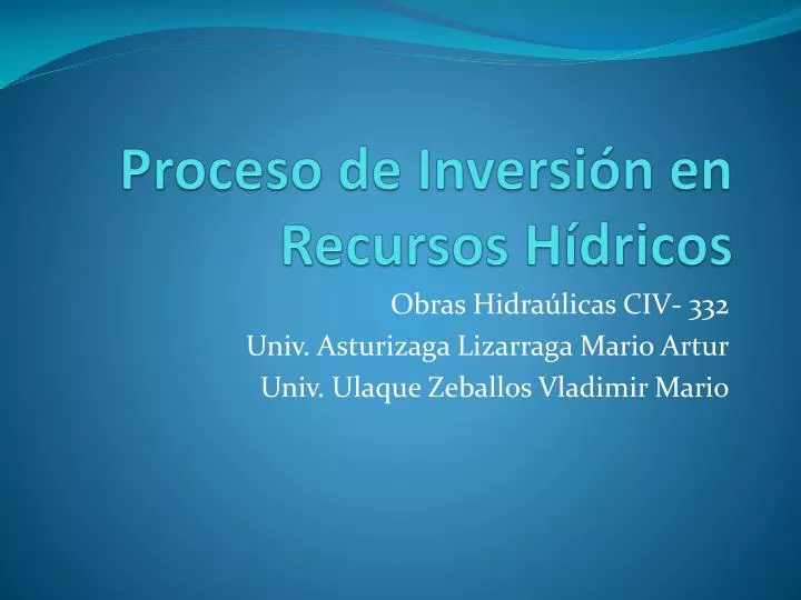 proceso de inversi n en recursos h dricos