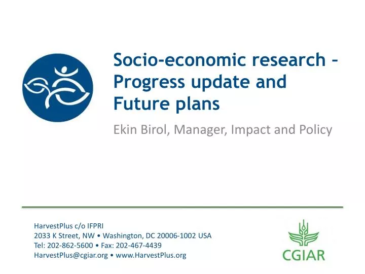 socio economic research progress update and future p lans