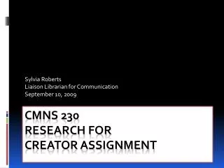 CMNS 230 Research for Creator Assignment