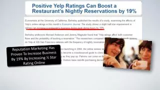 Reputation Marketing Has Proven To Increase Business By 19% By Increasing ½ Star Rating Online