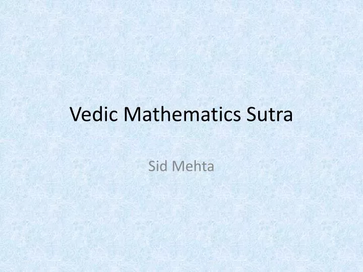 vedic mathematics sutra