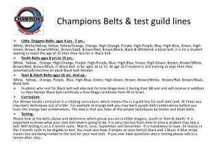 Champions Belts &amp; test guild lines