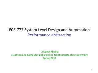 ECE-777 System Level Design and Automation Performance abstraction
