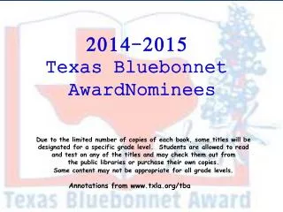 2014-2015 Texas Bluebonnet AwardNominees