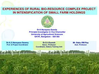EXPERIENCES OF RURAL BIO-RESOURCE COMPLEX PROJECT IN INTENSIFICATION OF SMALL FARM HOLDINGS