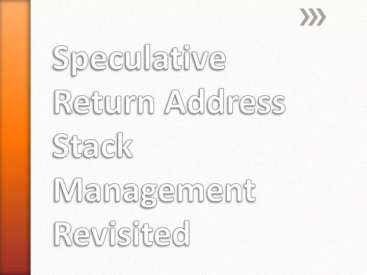 speculative return address stack management revisited