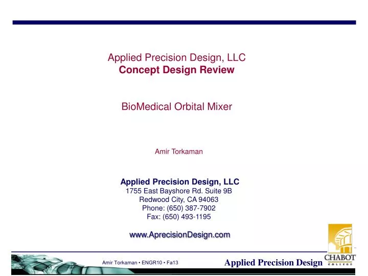 applied precision design llc concept design review biomedical orbital mixer