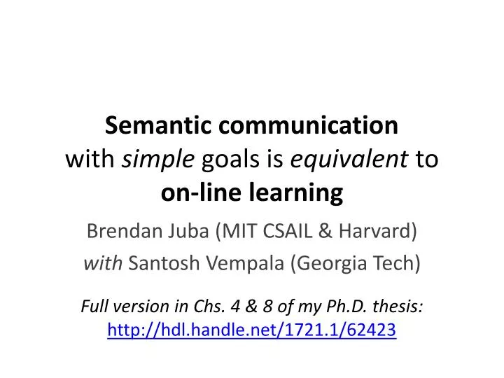 semantic communication with simple goals is equivalent to on line learning