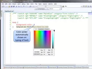 Color picker automatically shown on typing of hash