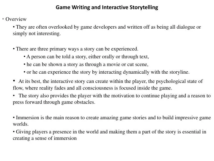 game writing and interactive storytelling