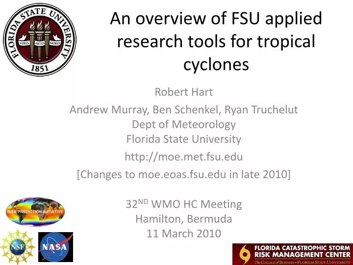 an overview of fsu applied research tools for tropical cyclones