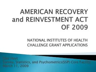 AMERICAN RECOVERY and REINVESTMENT ACT OF 2009